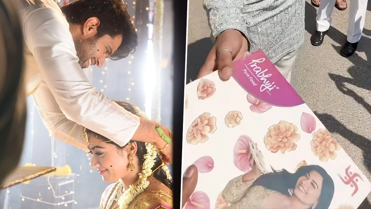 VIROSH Wedding: रश्मिका और विजय देवरकोंडा की तेलुगु शादी संपन्न, टीम ने मीडिया को बांटी मिठाई; अब कोडवा रस्मों की तैयारी (Watch Video)