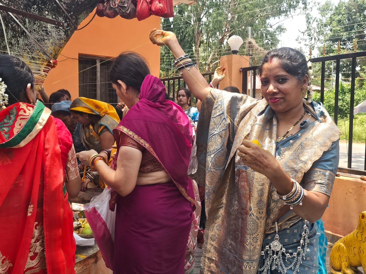 जगदलपुर में वट सावित्री पूजा: सुहागिनों ने निर्जला व्रत कर पति की लंबी उम्र की कामना, बरगद पर बांधा धागा