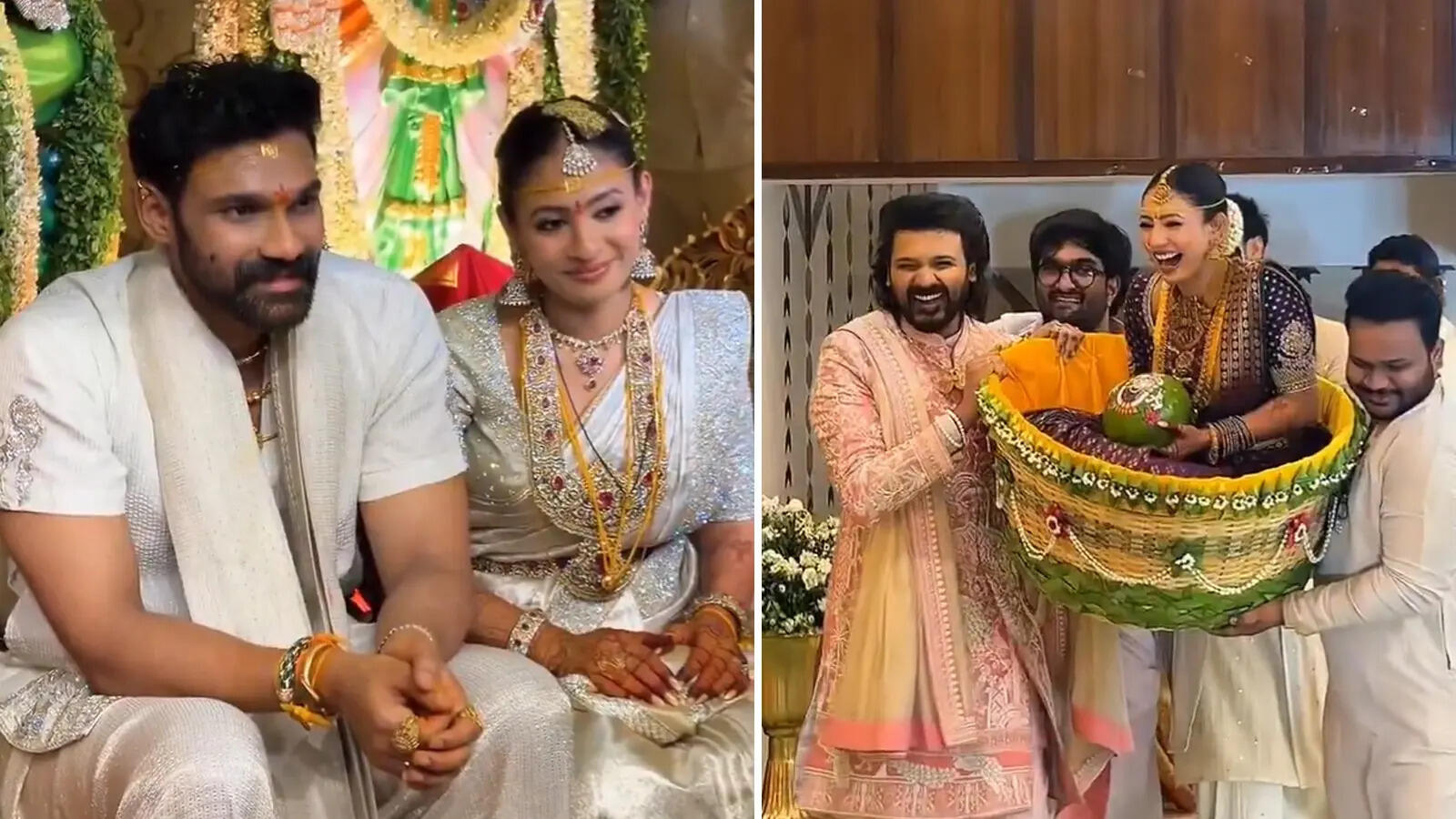 एक्टर साई श्रीनिवास ने गर्लफ्रेंड संग तिरुमाला मंदिर में की शादी, टोकरे में आई दुल्हन, देखिए तस्वीरें