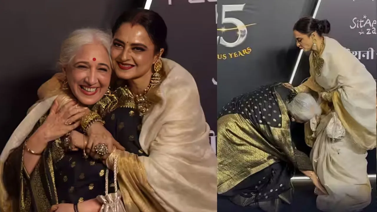 Lagaan के 25 साल पूरे होने पर सजा सितारों का मेला, Rekha के पैर छूती दिखीं Aamir Khan की बहन, साथ में दिए पोज